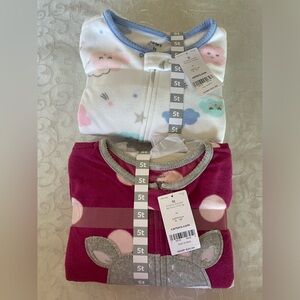 2 Carter’s Fleece Footed Pajamas, Size 5T!